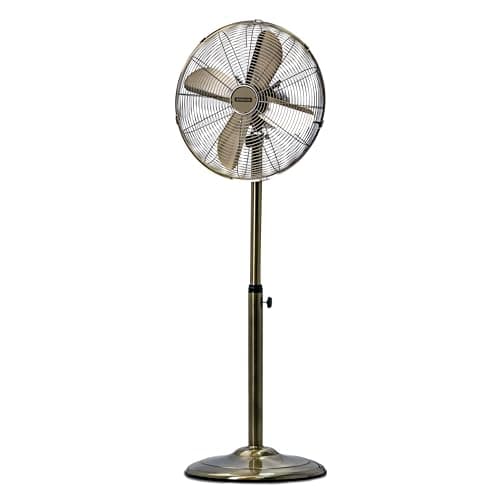 Image of Status 16 Inch Standing Fan, Oscillating, 3 Speed, Adjustable Height, Antique Brass, Portable, Quiet Operation, For Living Room Bedroom (S16ASTANDFAN1PKB)