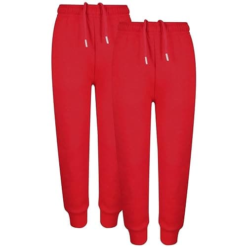 Image of A2Z 4 Kids Girls Boys Fleece Jogging Bottoms PE School Jogger Classic - Fleece Trouser 355 Red 2 Pack 5-6