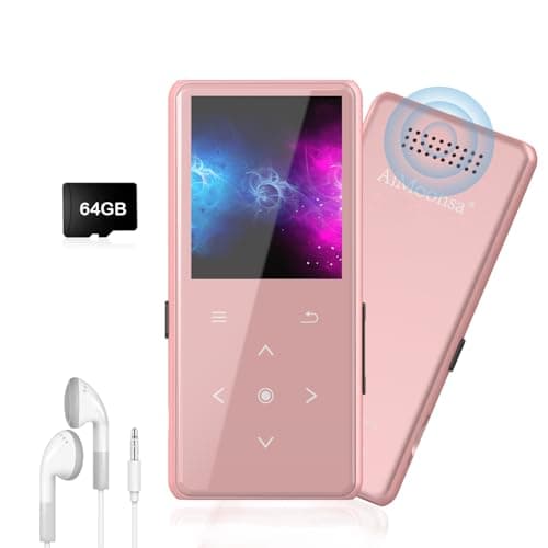 Image of 64GB MP3 Player with Bluetooth 5.2, AiMoonsa Music Player with Built-in HD Speaker, FM Radio, Voice Recorder, HiFi Sound, E-Book, Earphones Included