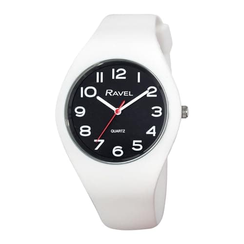 Image of Ravel - Unisex Easy Read Slim Comfort Fit Contrast Silicon Strap Watch - Analogue Quartz - R1804.43 - White/Black Numbered