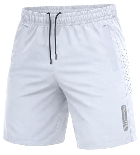 Image of Style Horizon Mens Running Shorts with 2 Zip Pockets, Quick-Drying Breathable Shorts for Gym, Sports & Workout (S2, White, L)