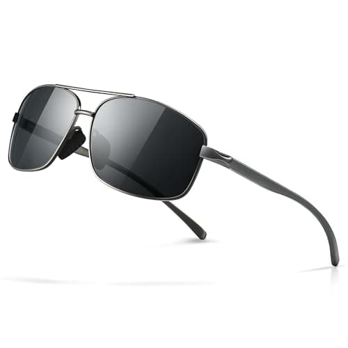 Image of SUNGAIT Lightweight Rectangular Polarized Sunglasses Man UV400 Protection (Gunmetal Frame Gray Lens, 62) 2458 QKHUK