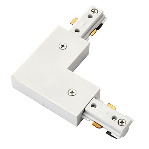 Image of Commercial Track Light L Corner Connector - 107mm x 107mm - White ABS Rail System - Mains Voltage Track - Dimmable Circuit Connector