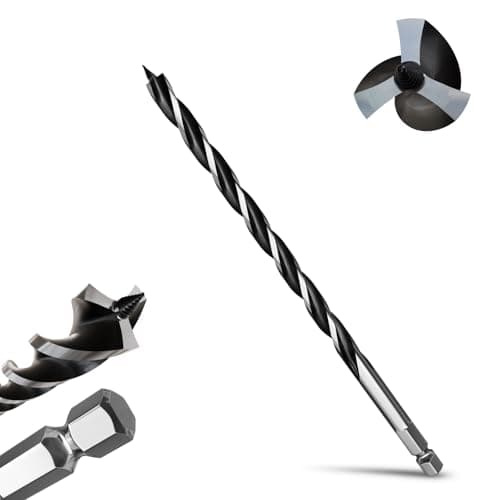 Image of METOTY 12mmx300mm Auger Drill Bit Extra Long Drill Bits,12mm Hex Shank for Wood with Quick Change - 3-Cutter Design with Dual-Flute for Fast Chip Removal, Fits Hardwood, Softwood, PVC, Drywall