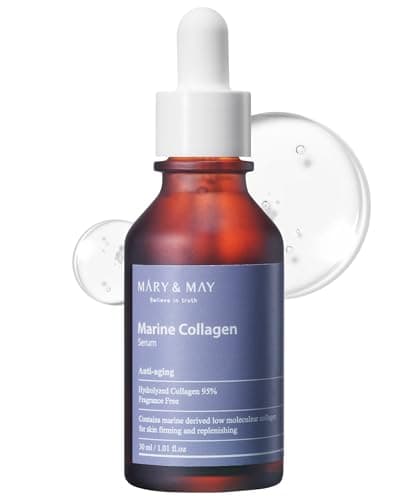Image of Mary&May Marine Collagen Serum - Hydrolyzed Low Molecular Collagen for Skin Firming and Replenishing, Hydrating - Korean Skincare, Fragrance Free, 1.01 fl.oz.
