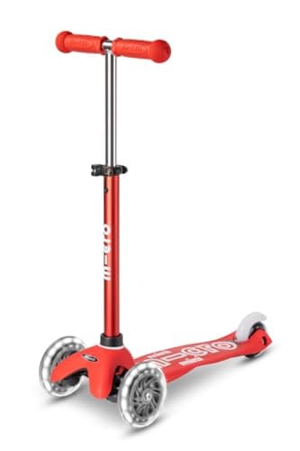 Image of Micro Scooters | Mini Micro Deluxe LED Children's Scooter | Extra Grippy Deck | Weather Tested Stem | Remove & Fold Handlebar | Light Up Wheels | 2-5yrs | Boys & Girls | Red