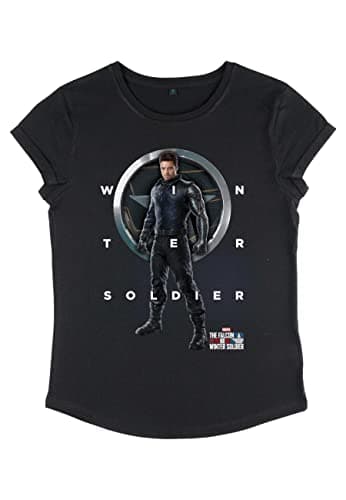 Image of Marvel Women's The Falcon and The Winter Soldier Winter Soldier Grid Text Women's Rolled Sleeve T-Shirt, Black, S