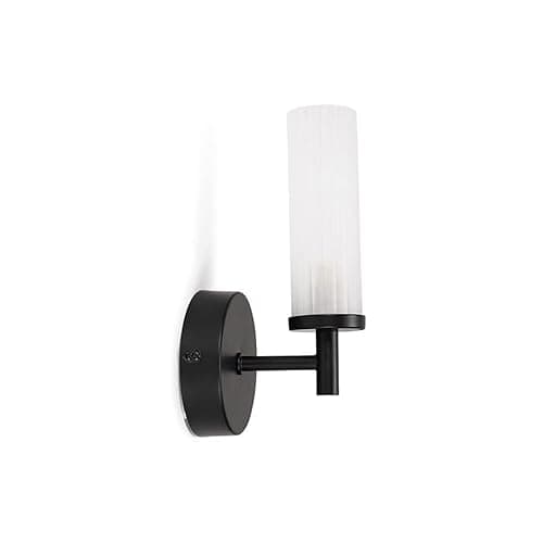 Image of MiniSun | Modern Matt Black and Reeded Glass Shade Wall Light Fitting | Bath Wall Lights, Home Décor & Improvement Essential | Includes 3W LED Bulb | Mains Wired