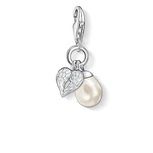 Image of THOMAS SABO Women Charm Pendant Pearl Heart Wings Charm Club 925 Sterling Silver 0779-082-14
