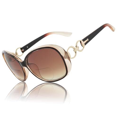 Image of JiSoo Oversized Reading Sunglasses 1.0 Square Bifocal Sunglasses for Women, Gradient Reading Sun Glasses,Brown