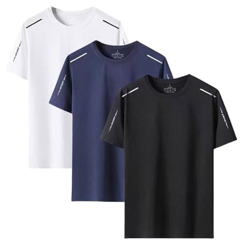 Image of JiaYouLC 3 Pack T Shirts for Men UK Multipack Crew Neck Quick Dry Sport Tops Breathable Wicking Tshirts for Running Athletic Gym Workout (UK, Alpha, XL, Regular, Regular, Black+White+Blue【A】)
