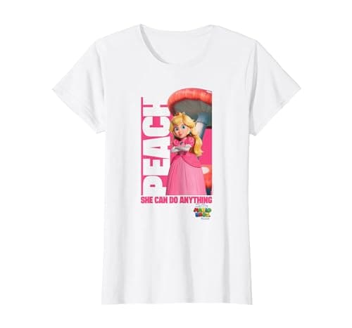 Image of The Super Mario Bros. Movie She Can Do Anything Peach Poster T-Shirt, Women, White, Medium