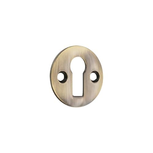 Image of Victorian Standard Profile Open Key Hole Door Lock Plate Cover Escutcheon Lock Security Key Hole Cover in Various Finishes (Antique)