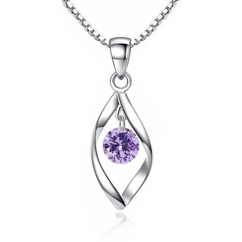Image of Zolkamery Necklaces for Women, 925 Sterling Silver Necklace with Purple 5A Zircon, Hypoallergenic White Gold Twist Waterdrop 45cm Long Necklace Chain, Loved Silver Jewellery for Mother's Day with Box