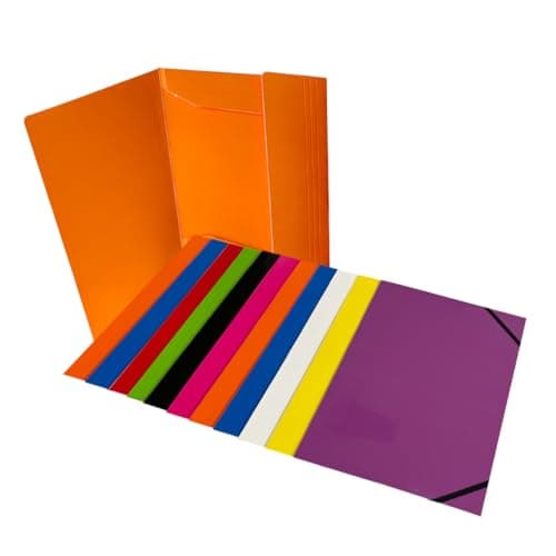 Image of Pack of 12 Janrax A4 Assorted Colour Laminated Card 3 Flap Folders with Elastic Closure