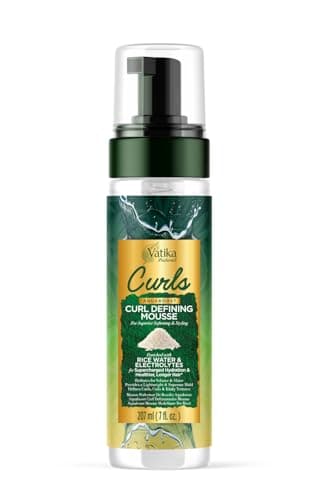Image of Vatika Naturals Curls AQUABOOST Curl Defining Mousse with Rice Water & Electrolytes – Lightweight Hold, Hydrating & Anti-Frizz Styling Foam for Curly, Coily & Textured Hair, 207ml
