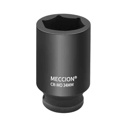 Image of Meccion 1/2 Inch Drive Impact Socket 34mm Heavy Duty Cr-Mo 6 Point Deep Socket, 78mm Length