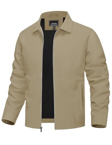 Image of TACVASEN Mens Jackets Smart Casual Jacket Summer Lightweight Jacket Windbreaker Bomber Jackets Full Zip Thin Spring Coat Khaki,2XL