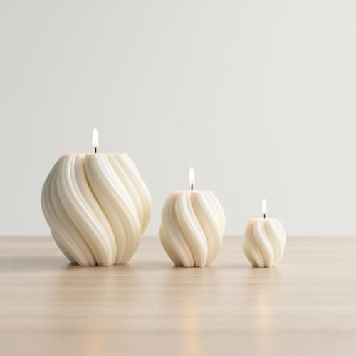 Image of Luxus-Home Set of 3 Wave Candles (L+M+S) – Handmade Soy Wax Candle – Decoration for Living Room – Spiral Candles – Gifts for Women – Birthdays – White Candle – Elegant Decoration – White Candle