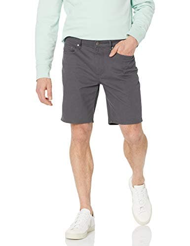 Image of Amazon Essentials Men's Slim Fit 9“(23cm) Stretch 5-Pocket Jean Shorts, Dark Grey, 33W