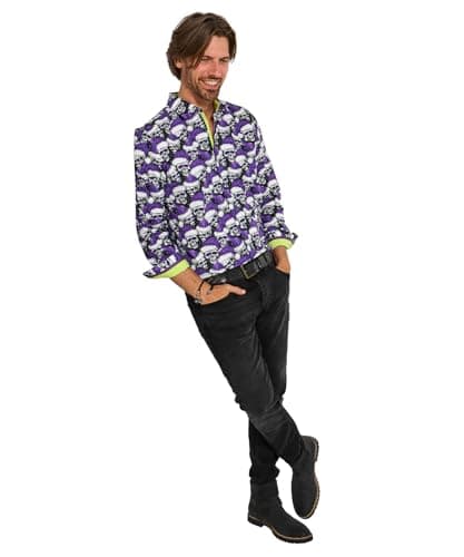 Image of Joe Browns Men's Santa Skull Print Shirt, Purple, XXL
