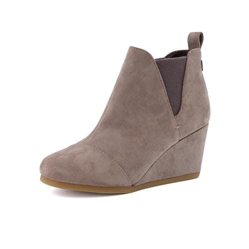 Image of Dunes Women's Zoey Wedge Bootie, Soft Vegan Suede, Easy Slip-On Design, Memory Foam, Wide Widths Available, Taupe, 9.5