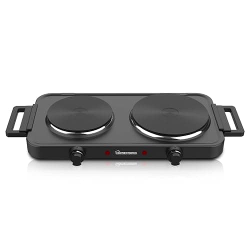 Image of HomeTronix Electric Hotplate Double Hob Portable Electric Hot Plate, Dual Temperature Controls, Two Side Handles, 2500W, 2 Ring Table Top Stove for Cooking Warming Boiling Frying Home & Caravan Black