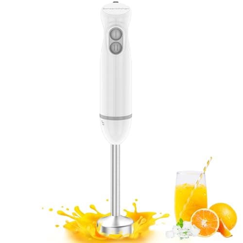 Image of Bonsenkitchen Hand Blender for Kitchen, 2-Speed Electric Portable Stick Blender, Immersion Food Blenders with Stainless Steel Blades for Soup, Smoothie, Puree & Baby Food (White)