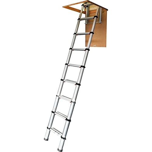 Image of YOUNGMAN 301001 Telescopic Loft Ladder Aluminium 2.9 Metres / 9.51 Feet, Silver, 86.8 x 47.8 x 12.6 cm