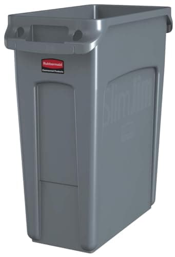 Image of Rubbermaid Commercial Products Vented Slim Jim Waste Receptacle Bin 60 Litre Grey 1971258