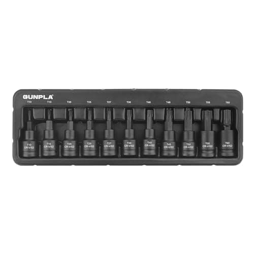 Image of Gunpla 11pcs 3/8 Inch Torx Drive Impact Bits Socket Sets, Chrome Vanadium S2 Steel Star Heavy Duty Impacted Shallow Metric T10-T60 Bit Tools with Storage Tray