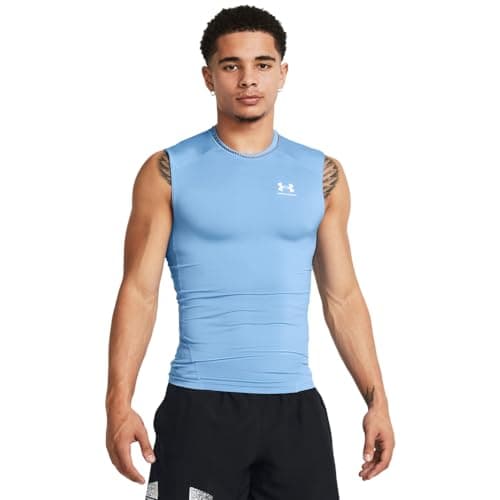Image of Under Armour HeatGear Men's Sleeveless Compression T-Shirt, (475) Carolina Blue/White, L