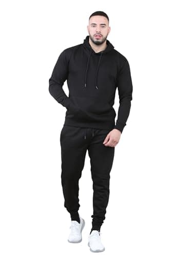 Image of Mens Tracksuit Set Fleece Hoodie Top Bottoms Jogging Joggers Gym Pullover (UK, Alpha, M, Regular, Regular, Black)