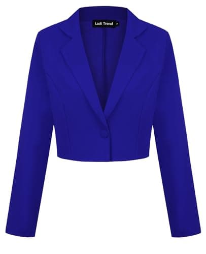 Image of LADI TREND Crop Blazer Women Elegant Suit Notched Lapel Classic Long Sleeve Tailored Jacket (Royal Blue XXL)
