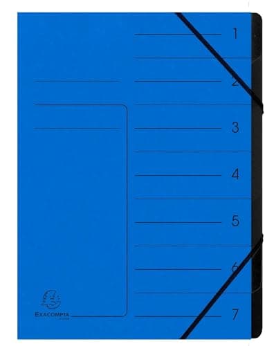 Image of Exacompta - Ref 540702E - Box of 10 File folders with stapled Spine - with Elastic Bands - Glossy Card Printed Cover and Black Recycled Card Interior - 7 compartments - 24.5X 32cm - A4 - Blue
