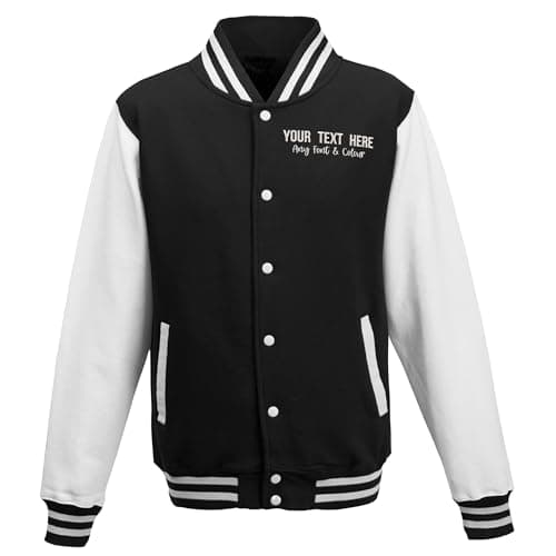 Image of Purple Print House Custom Embroidered Varsity Jacket Personalised Letterman Retro Style Sportswear Fashion Top Any Text Embroidery, XS, Black/White