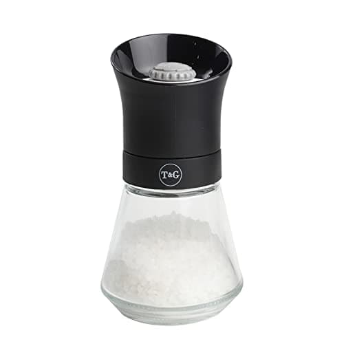 Image of T&G CrushGrind Tip Top Salt Mill with Glass Base, 12.5 cm, Black | Gourmet Fully Adjustable Ceramic Manual Grinder | Shaker | Coarse & Fine | Easy Fill
