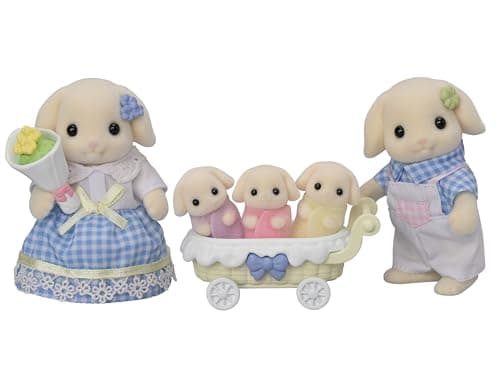 Image of Sylvanian Families - 5735 Flora Rabbit Family - Dollhouse Playsets, ['Blue', 'Checkered']