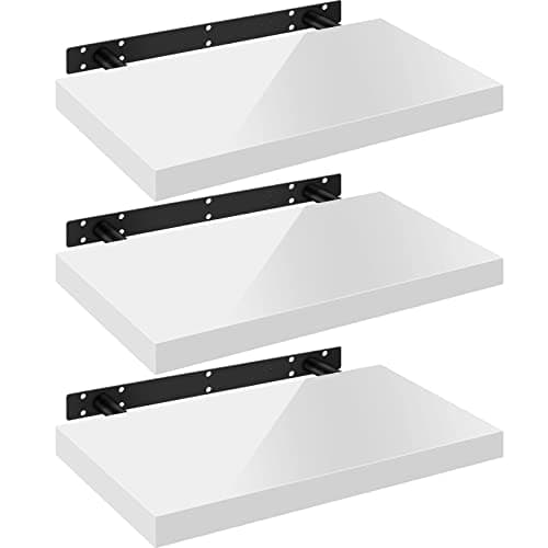 Image of WOLTU High Gloss Floating Shelves,Set of 3 Wall Shelf,CD DVD Storage Corner Shelf, Premium Wooden Shelves for Bedroom LivingRoom kitchen 50x22.9x3.8cm, White, RG9477ws-3-UK