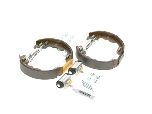 Image of Bosch KS197 Kit Super Pro - Rear drum brake kit - 1 pre-assembled set, 2 wheel brake cylinders, 4 brake shoes
