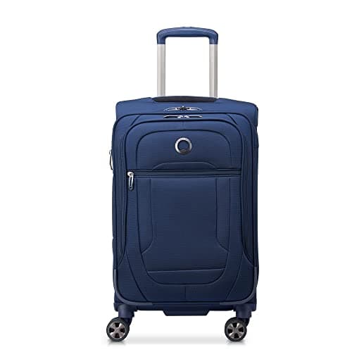 Image of DELSEY Paris Helium DLX Softside Expandable Luggage with Spinner Wheels, Navy Blue, Checked-Medium 25 Inch, Helium DLX Softside Expandable Luggage with Spinner Wheels