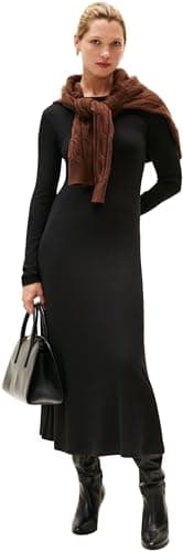 Image of Tommy Hilfiger Women’s Ribbed Midi Fit & Flare Dress with Boat Neckline, Black (Black), M