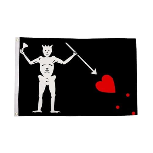 Image of Flagtex Blackbeard Edward Teach Pirate Flag 5ft x 3ft Large Flag 150cm x 90cm | Premium Woven Polyester with Brass Eyelets | Indoor Outdoor Garden Decoration | Jolly Roger Historical Banner