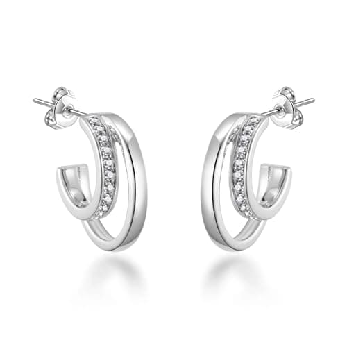Image of Philip Jones Silver Plated Open Double Hoop Earrings Created With Zircondia® Crystals