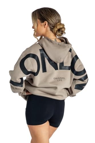 Image of Lang Horn London Hoodies for Women UK Oversized Sweatshirts ladies hood Letter Print Pullover Hoodie Women With Pocket (UK, Alpha, M, Regular, Regular, Beige)