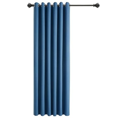 Image of INSPIRE HOMEWARE 100% Blackout Eyelet Linen Curtains for Living Room 66x84 Inch Drop Thermal Insulated & Super soft Ring Top Blue Curtain Single Panel with Matching Tie Backs
