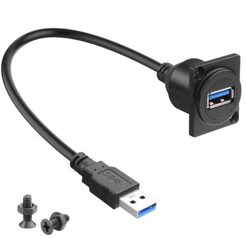 Image of QIANRENON 5Gbps USB3.0 Panel Mount Adapter Short Cable USB3.0 Male to Female Bulkhead Fixed Mount Charging Data Connector Extension Cable 5V/2A, Mounted XLR/D-Type Panel Dashboard, 30cm/11.8in