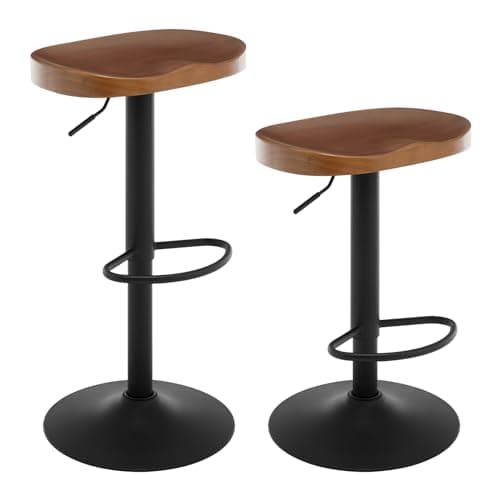 Image of WOLTU Bar Stools Set of 2, Swivel Breakfast Barstools with Solid Wood Seat, Height Adjustable Kitchen Saddle Stools with Footrest, Brown, BH413br-2-UK