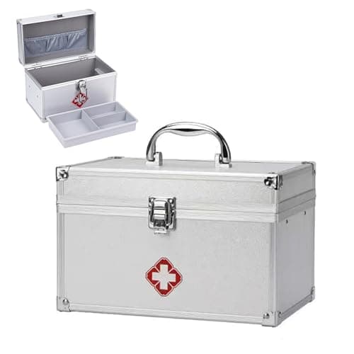 Image of Chiziyixin Medicine Storage Box, Lockable Medicine Box, Small First Aid Medical Organiser with Key & Portable Handle, Lock Security Medication Storage for Home Cabinet Outdoor, 25X16X14cm