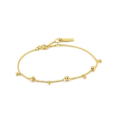 Image of ANIA HAIE 925 Sterling Silver Dainty Studded Charms Stacking Dangle Bangle Bracelet for Women, Gold Plated